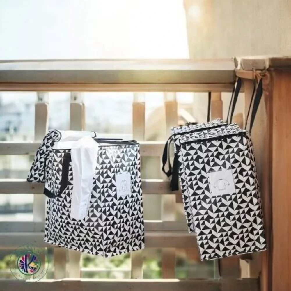 Ikea KNALLA Zippered Bag Laundry Groceries Black/White 15 ¾x9 ¾x18 ½ 
